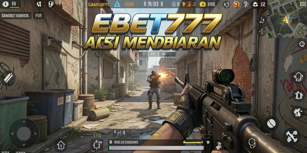 Screenshot menampilkan aksi intens dalam game FPS EBET777.