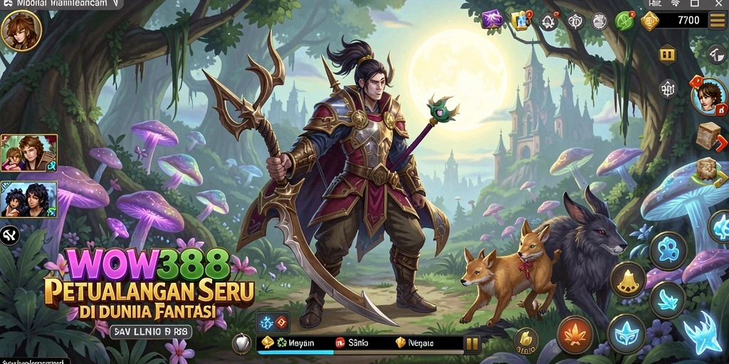Screenshot utama WOW388 menampilkan karakter utama dalam aksi menjelajahi dunia fantasi.